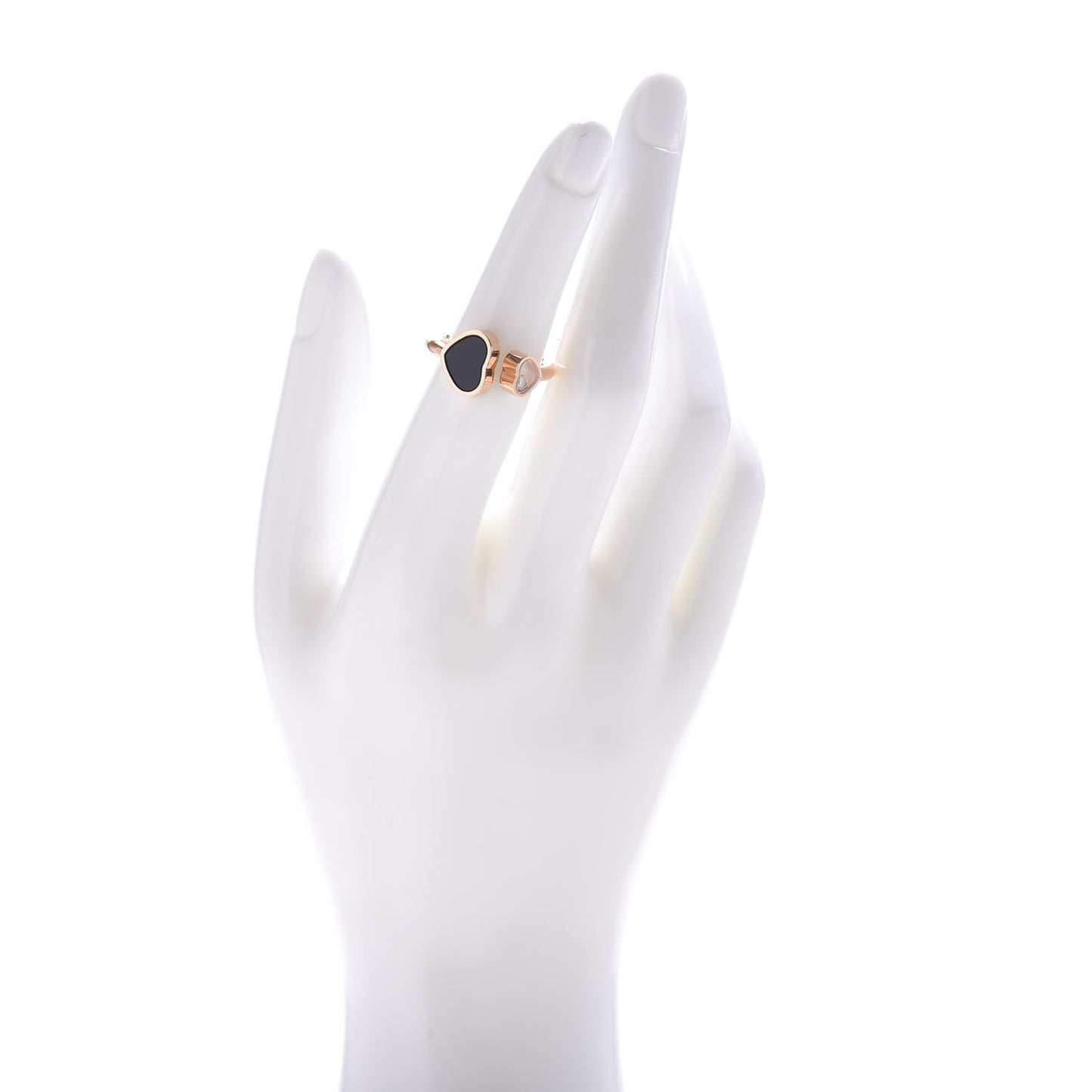 18K Rose Gold Diamond Black Onyx Happy Hearts Ring 51 5.75