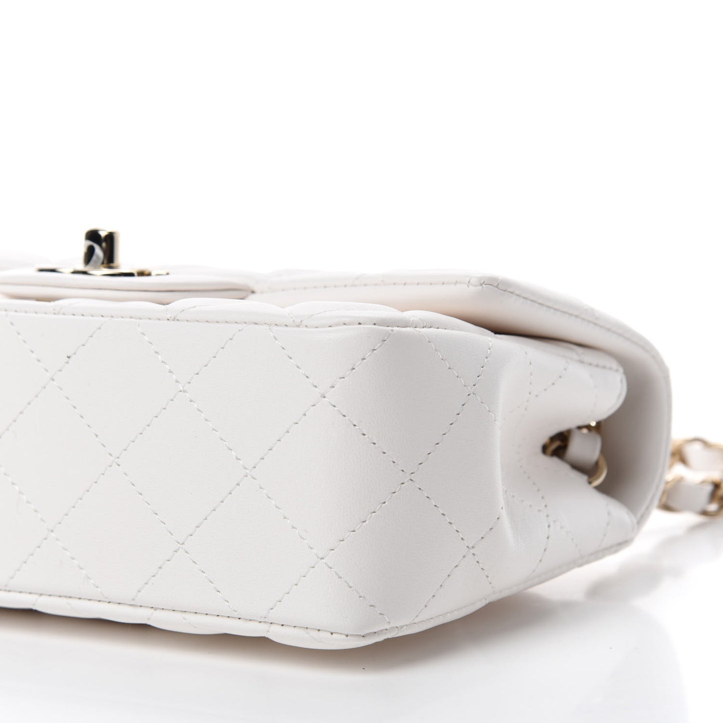 Lambskin Quilted Mini Rectangular Flap White