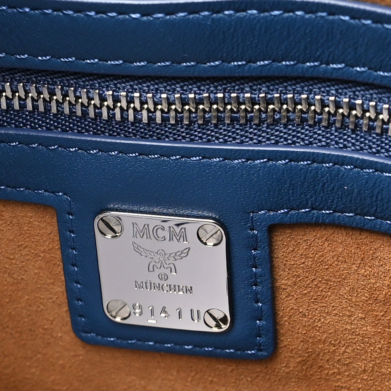 MCM Jacquard Monogram Munchen Extra Large Tote Blue 7 of 11