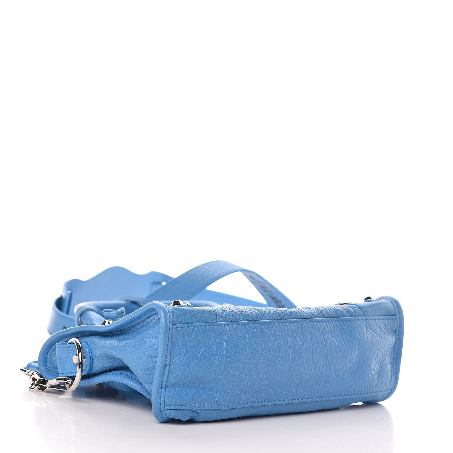 Balenciaga Agneau Classic Silver Hardware Mini City Logo Strap Bleu Turquoise Black 4 of 9