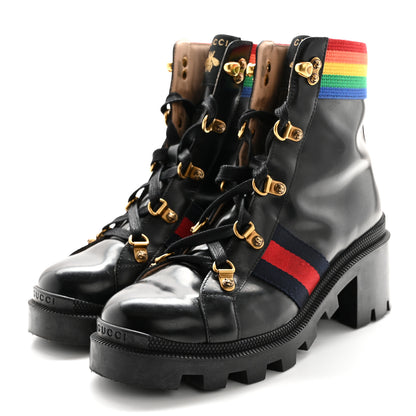 Gucci Calfskin Rainbow Trip Lace Up Combat Boots 36.5 Black 3 of 12