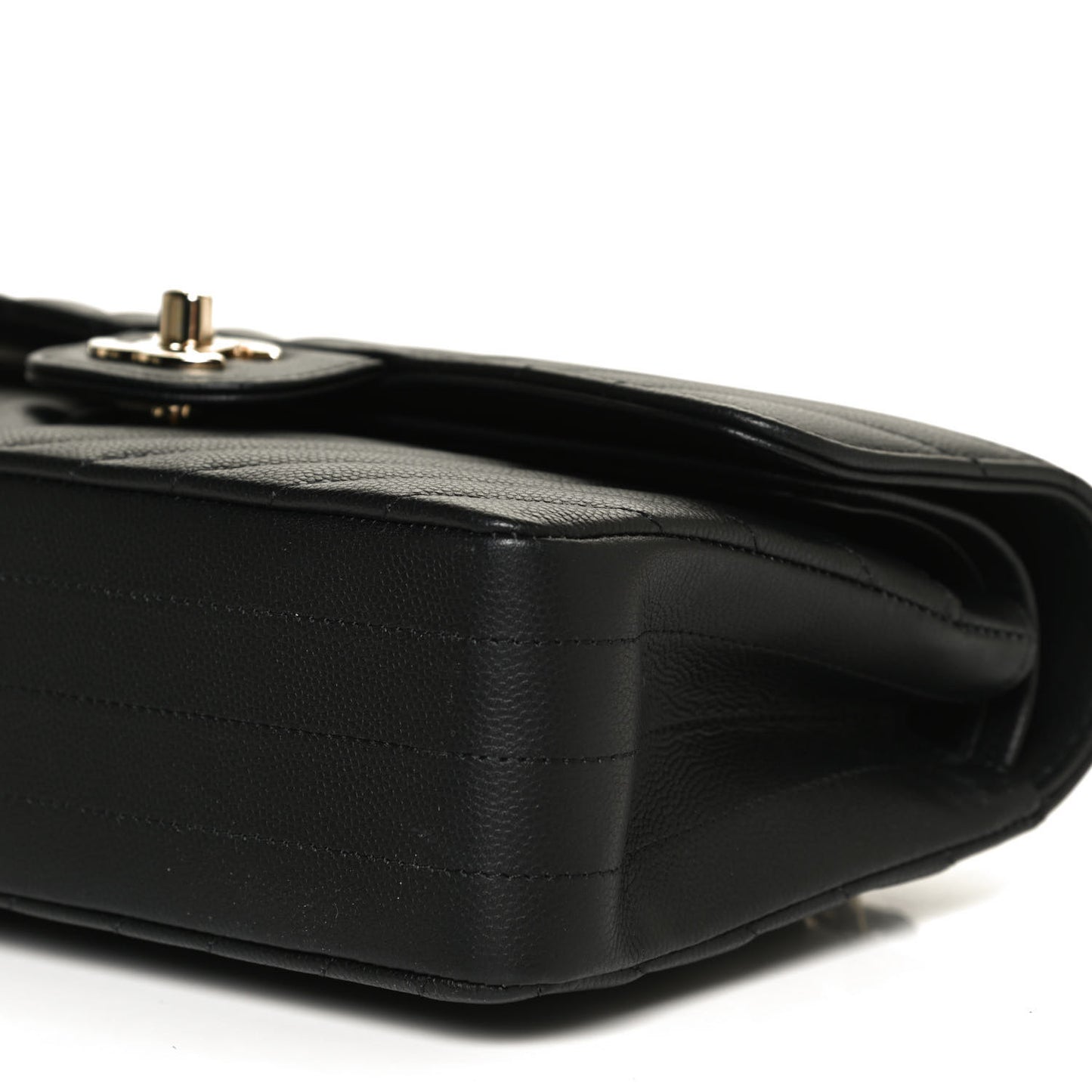 Caviar Chevron Quilted Small Double Flap Black
