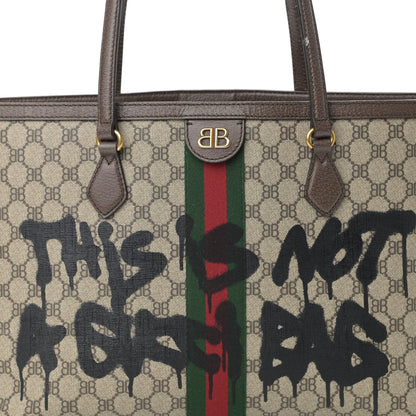 Gucci X BALENCIAGA BB Supreme Monogram Web Graffiti Medium Ophidia Shopping Tote Beige New Acero 8 of 19