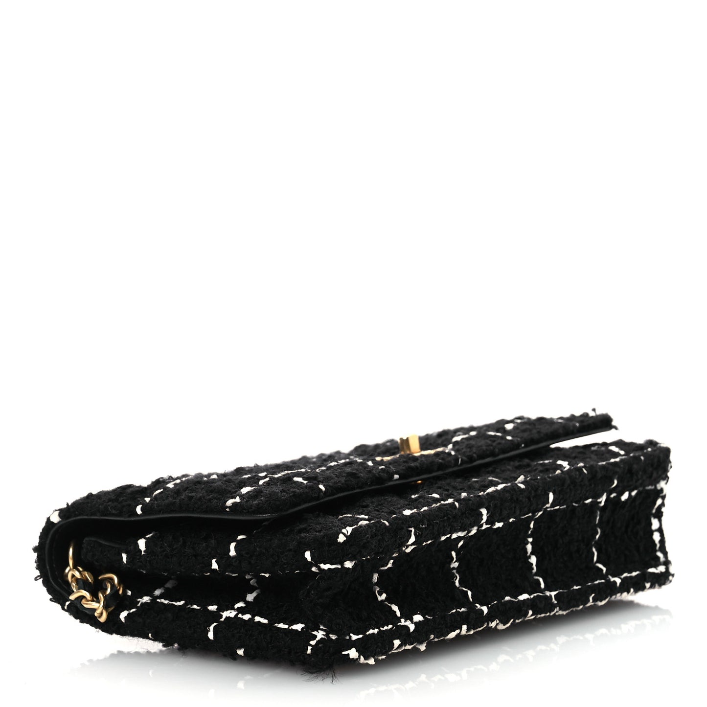 Tweed Quilted CC Pearl Crush Wallet On Chain WOC Black