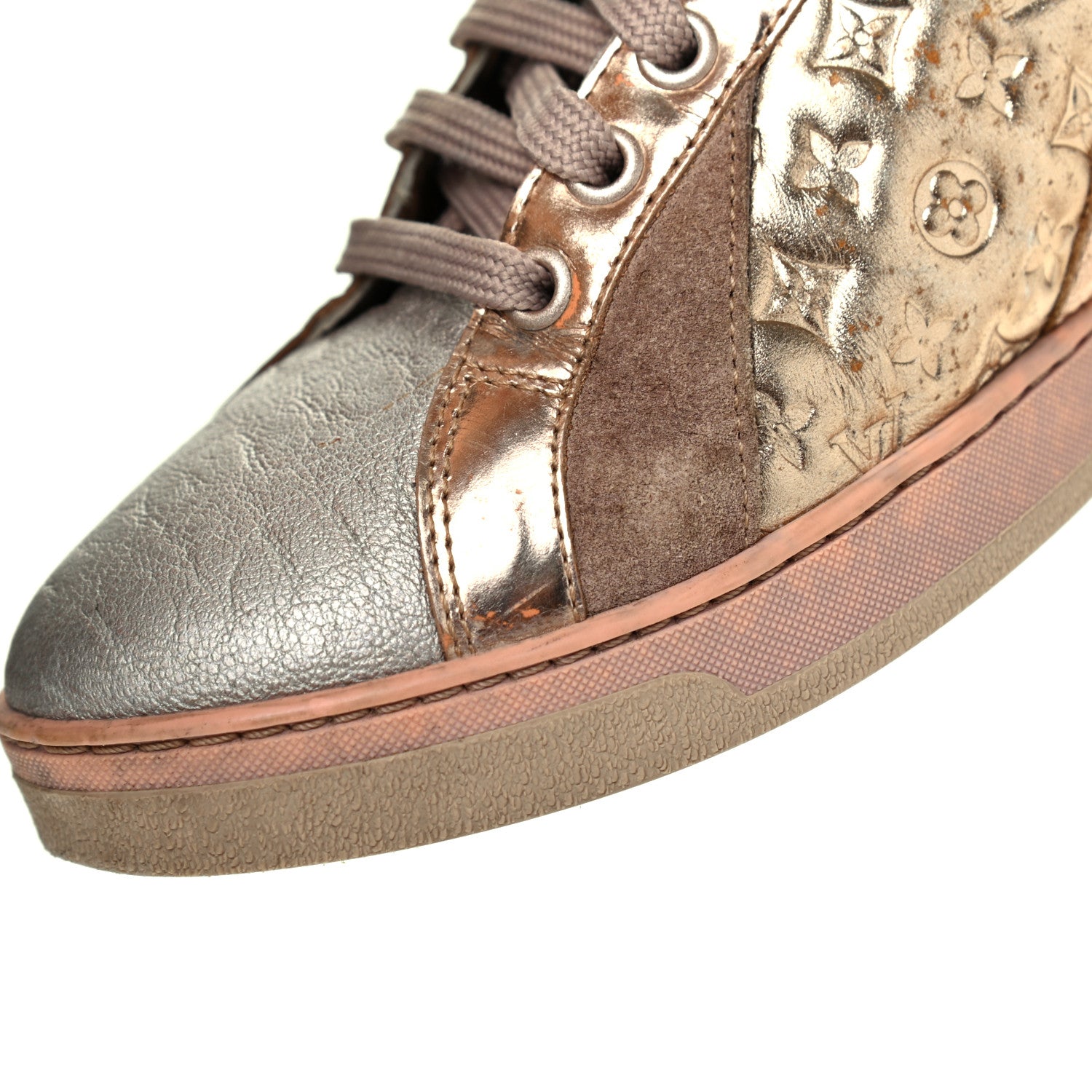 Louis Vuitton Calfskin Embossed Monogram High Top Sneakers 36 Gold 17 of 18