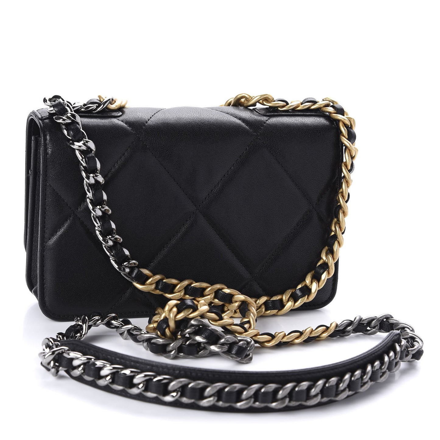 Goatskin Quilted 19 Wallet On Chain WOC Black