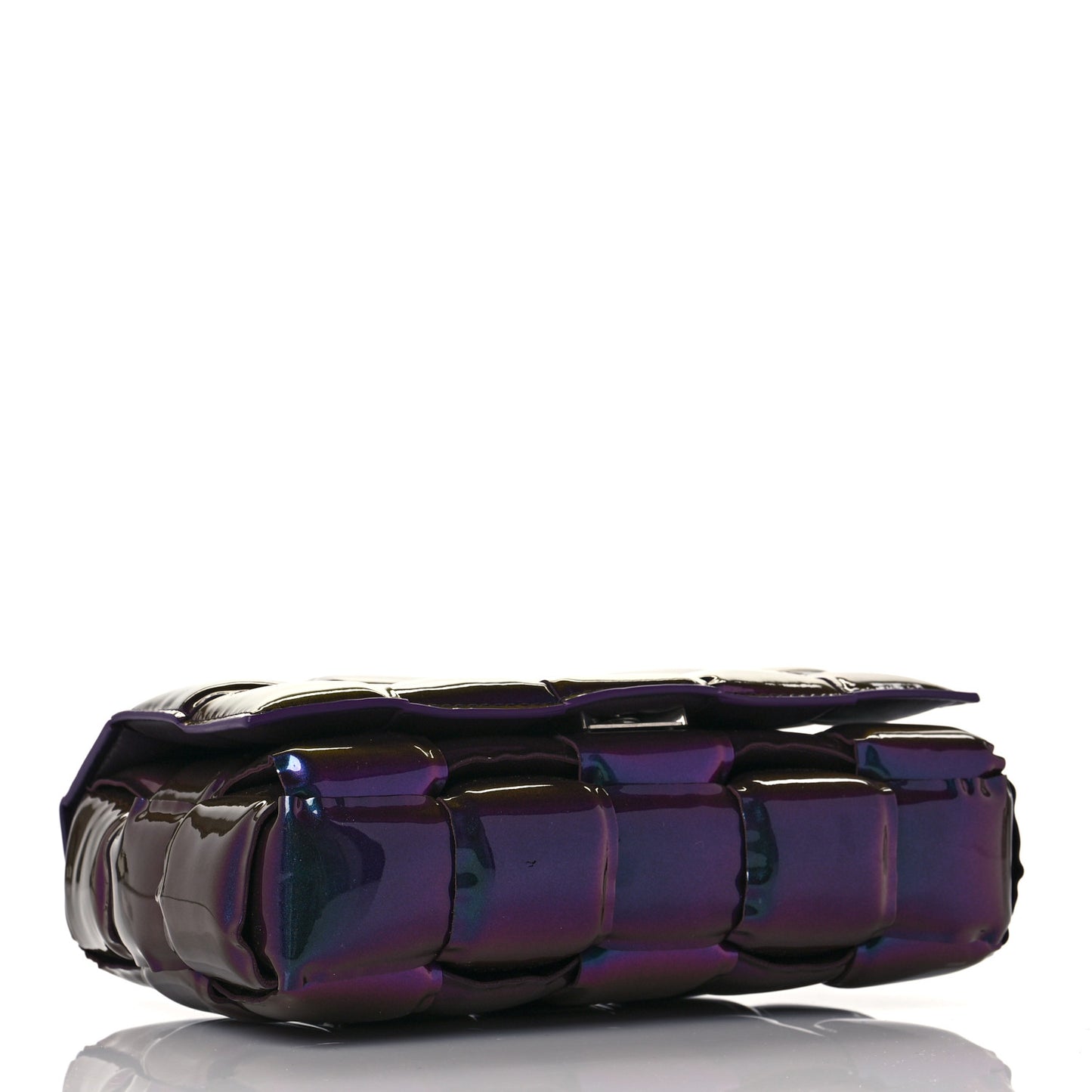 Glossy Nail Polish Nappa Maxi Intreccio Padded Cassette Crossbody Bag Holographic
