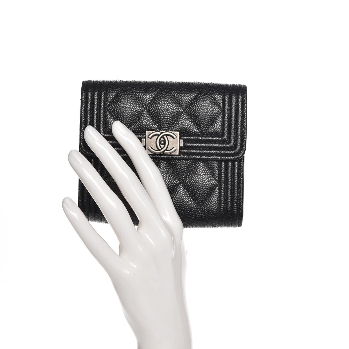 Caviar Quilted Compact Boy Wallet Black