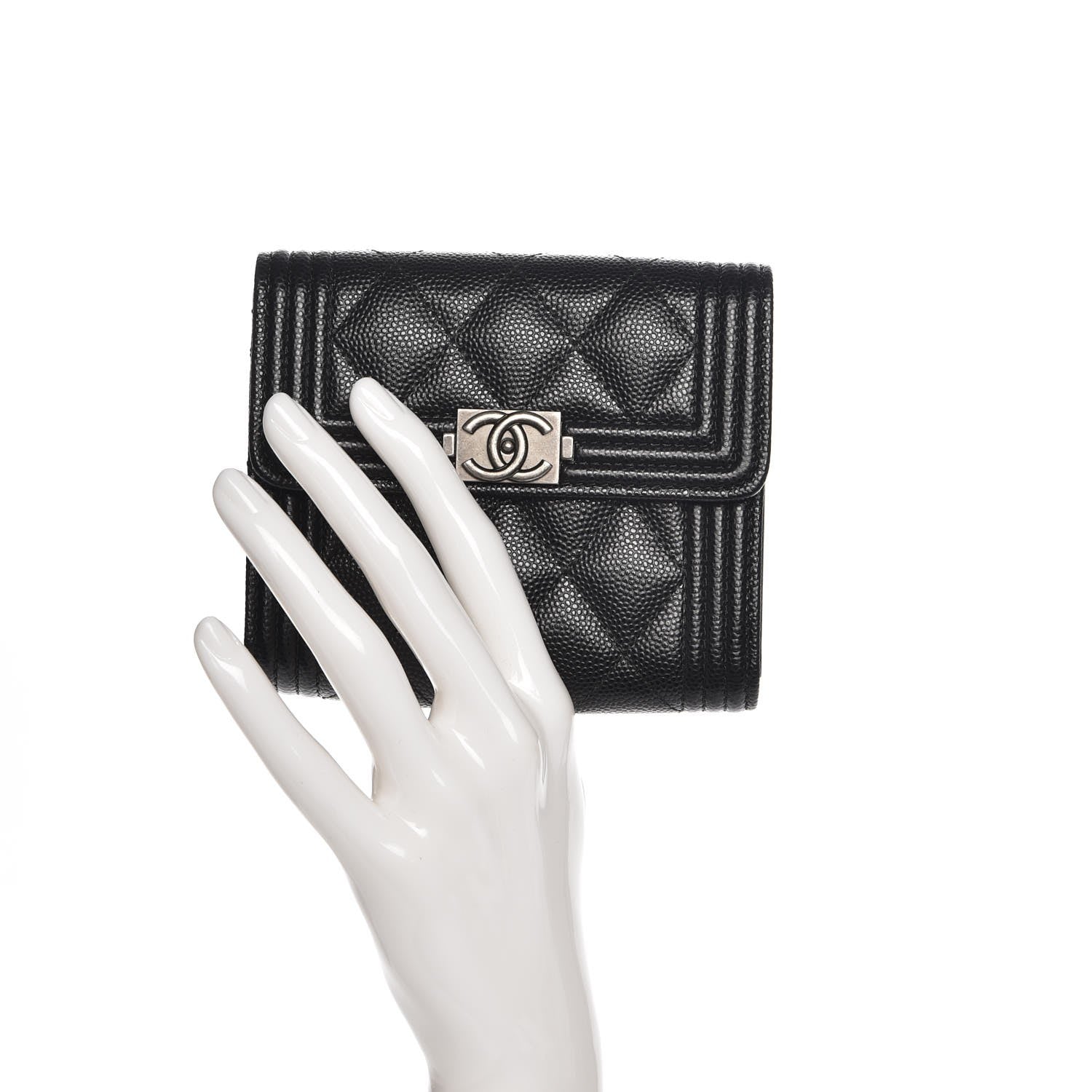 Chanel Caviar Quilted Compact Boy Wallet Black 2 of 9