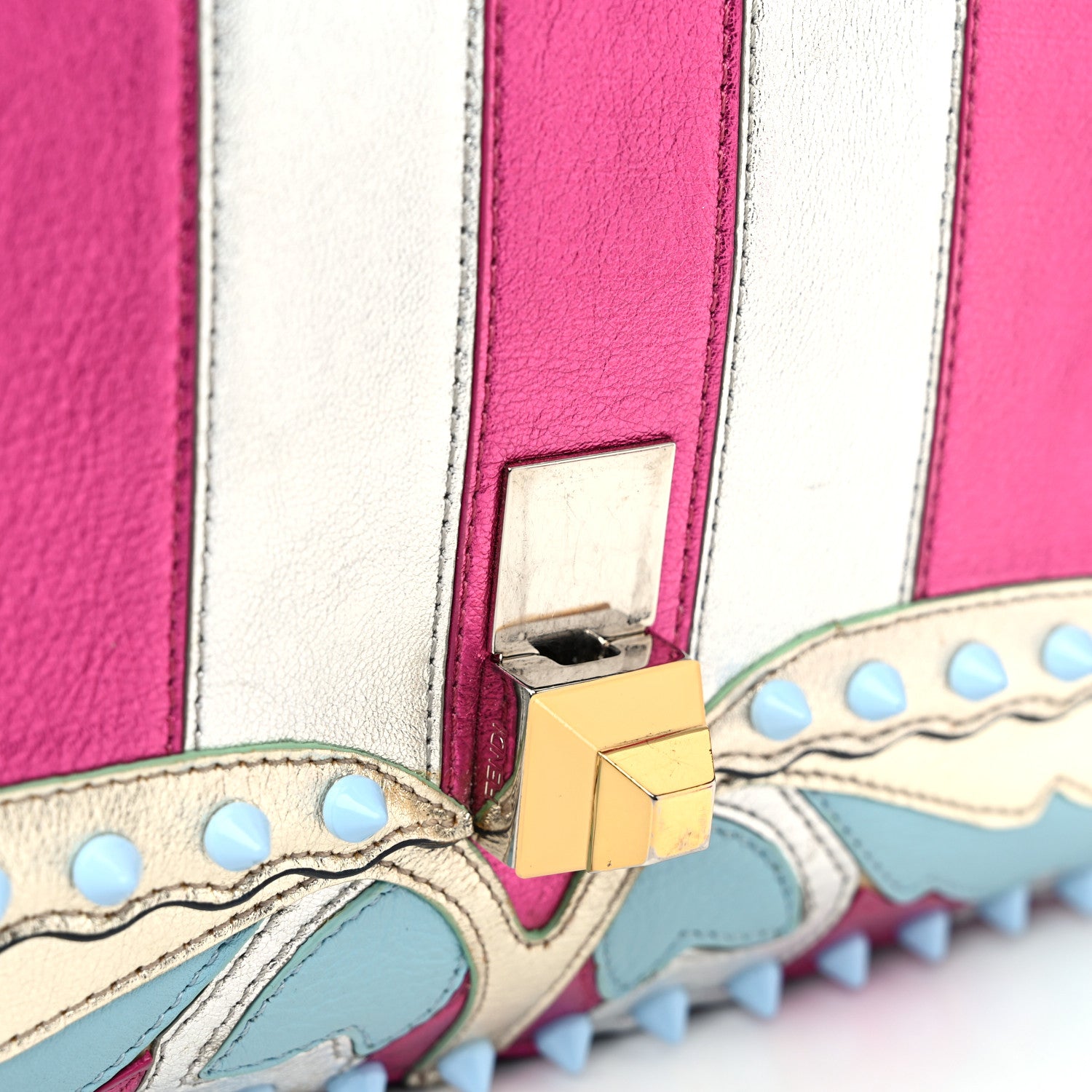 Fendi Metallic Calfskin Wonder Monster Kan I Shoulder Bag Pink Silver 12 of 14
