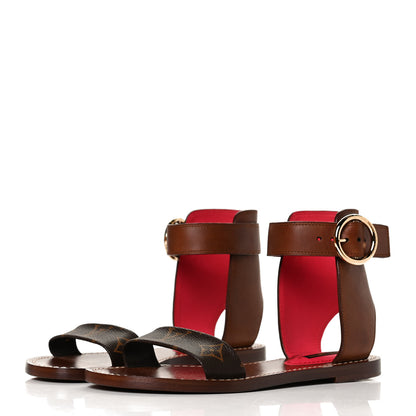 Louis Vuitton Calfskin Monogram Ocean Drive Flat Sandals 37.5 Cognac 3 of 13