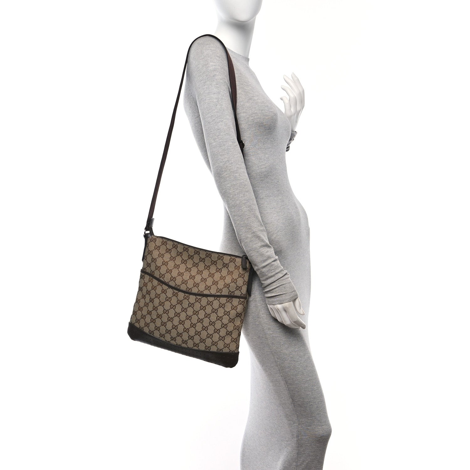 Gucci Monogram Calfskin Perforated Medium Flat Messenger Bag Dark Brown 2 of 11