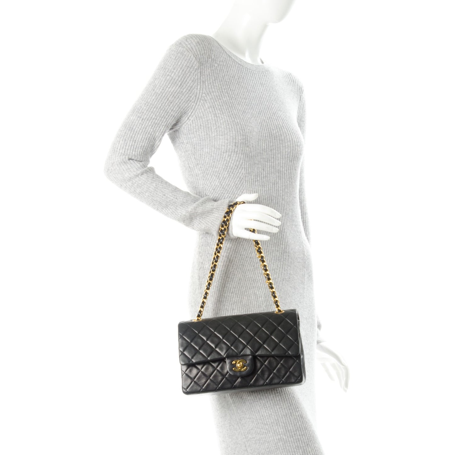 Lambskin Quilted Medium Double Flap Black