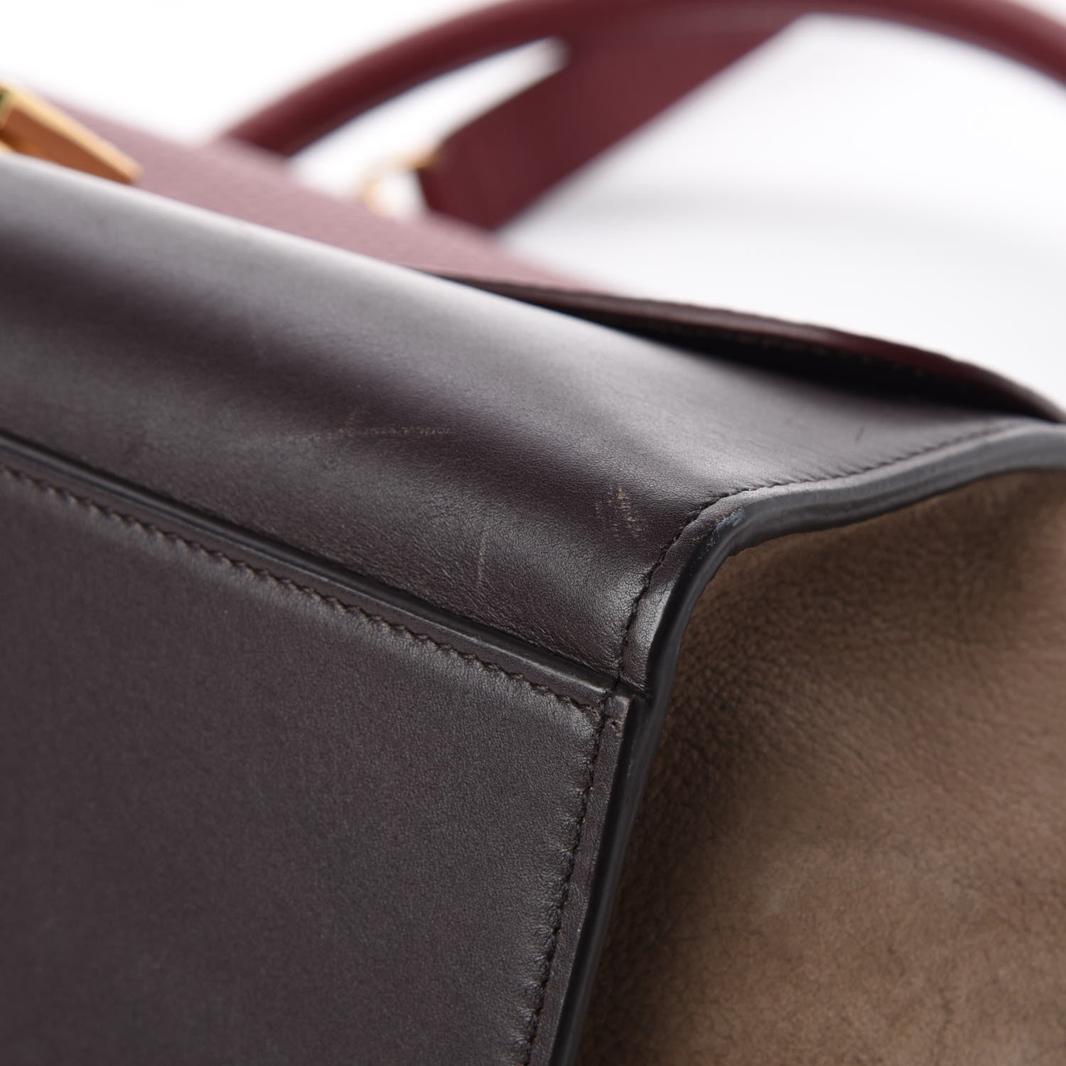 Celine Bullhide Calfskin Nubuck Medium Tri-color Trapeze Burgundy 11 of 12