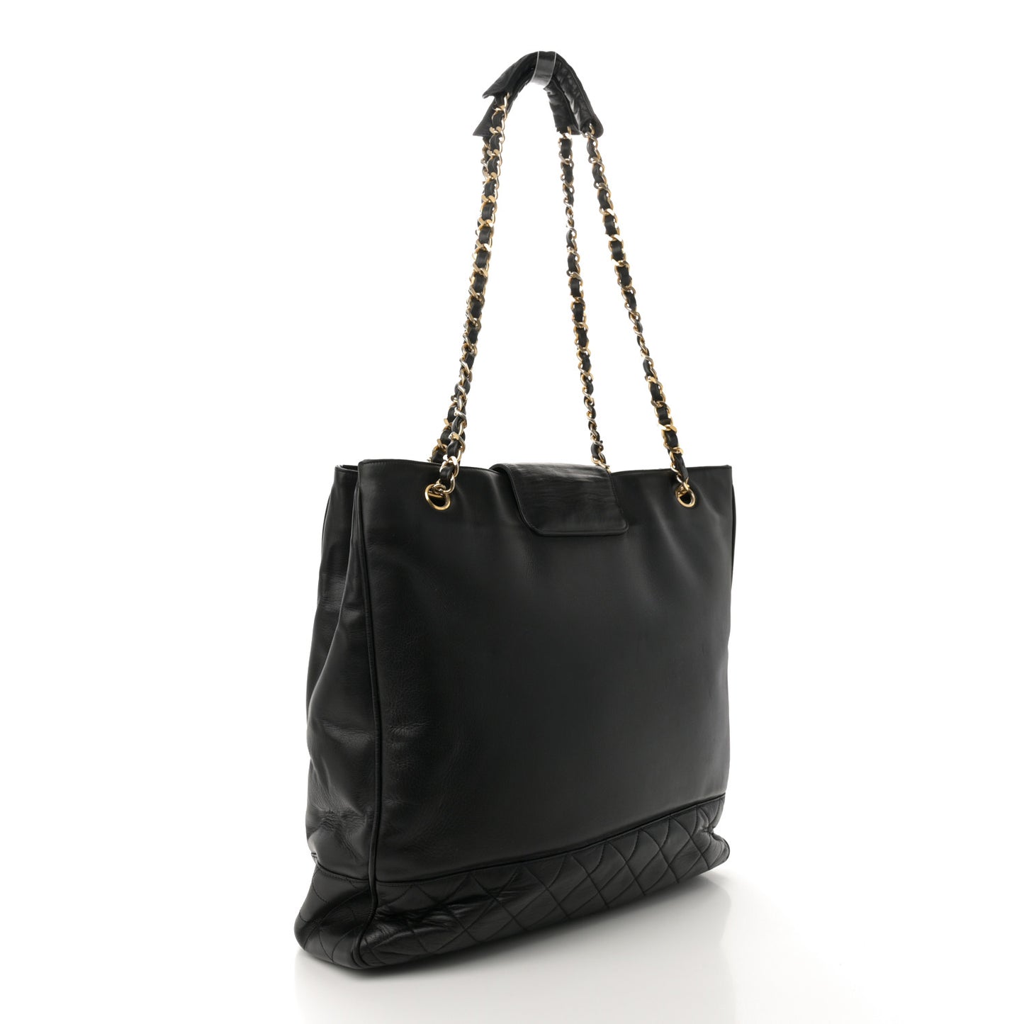 Lambskin Quilted Shopping Tote Black