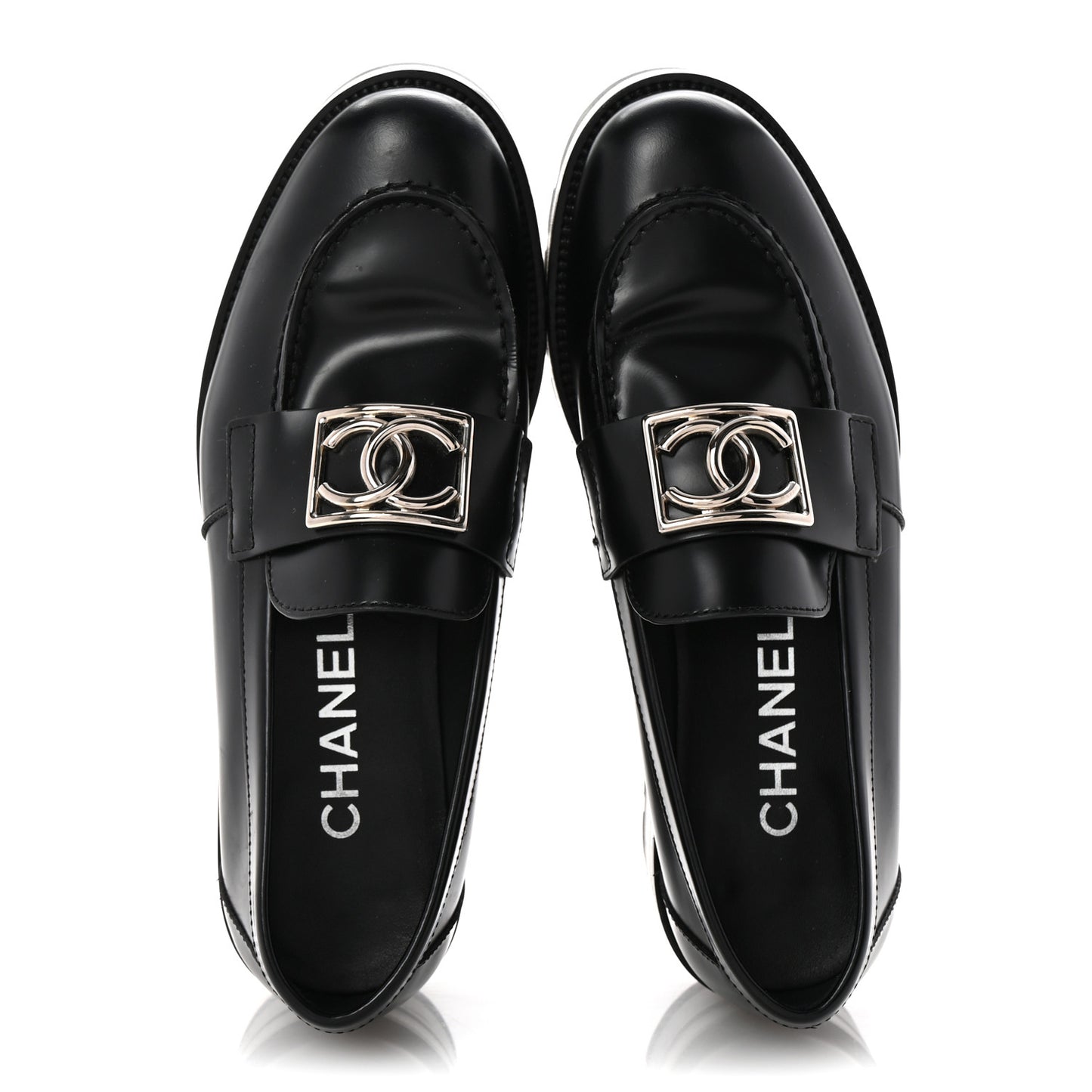 Calfskin Metal CC Loafers 36.5 Black