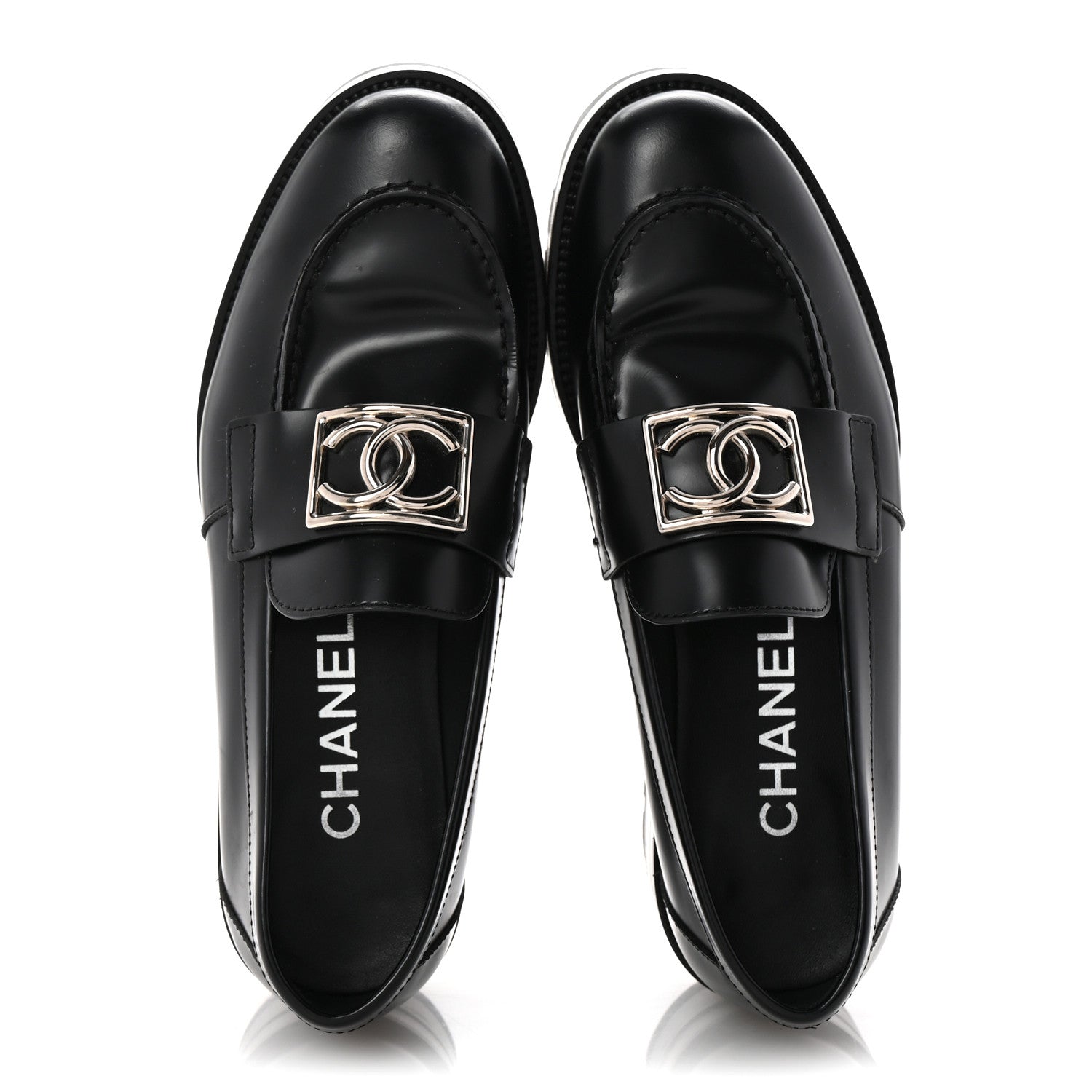 Chanel Calfskin Metal CC Loafers 36.5 Black 2 of 9