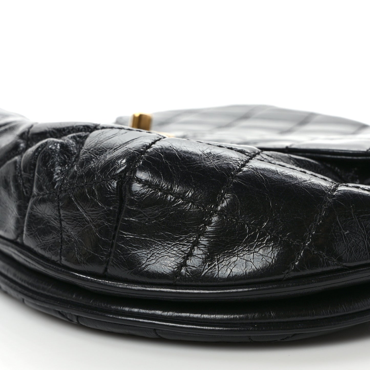 Glazed Calfskin Quilted Medium Bubble CC Flap Black