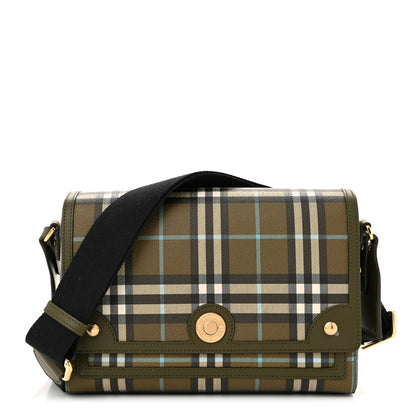 Burberry Coated Canvas Calfskin Vintage Check Medium Note Crossbody Bag Green 1 of 14