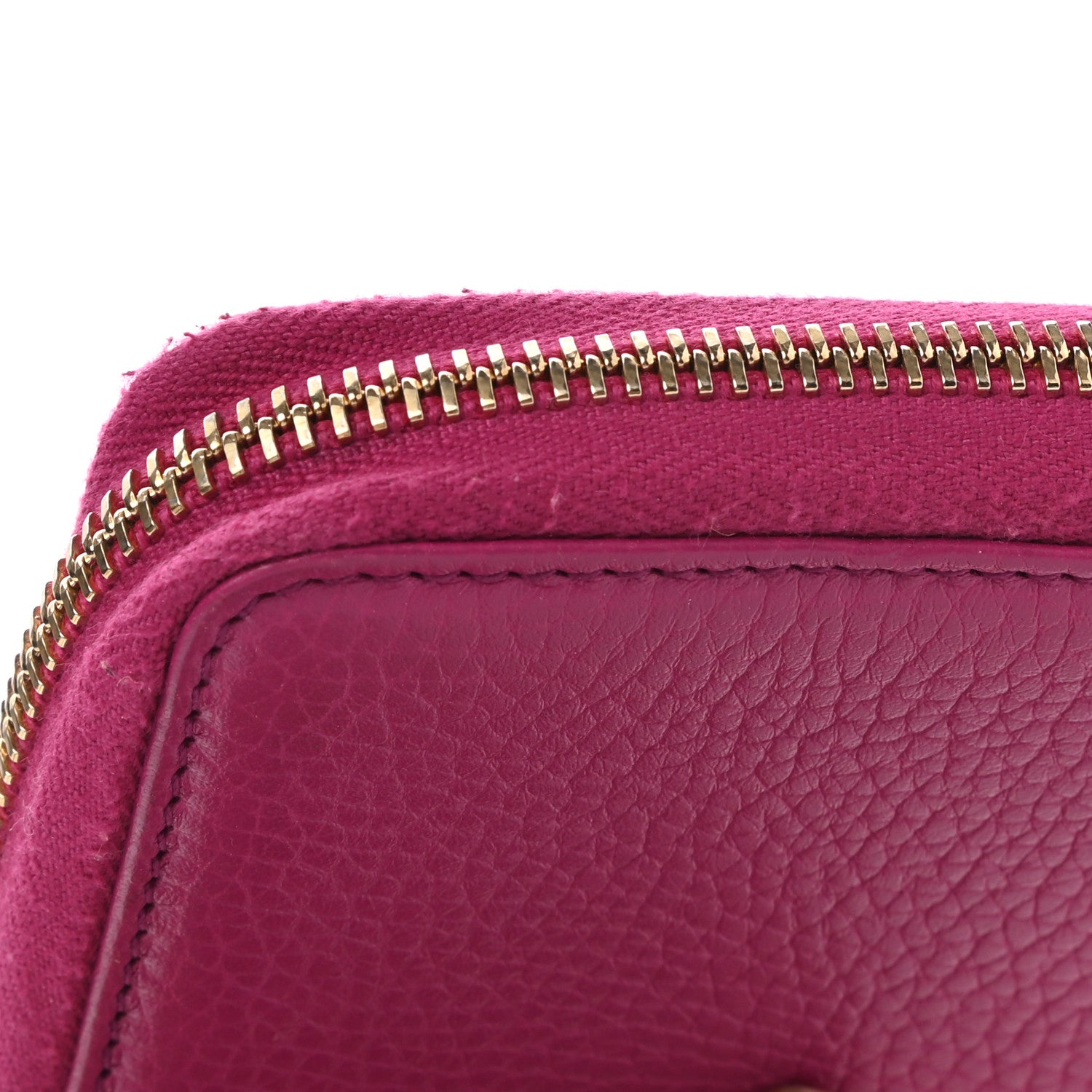 Gucci Pebbled Calfskin Soho Compact Disco Zip Around Wallet Bright Bougainvillea 9 of 9