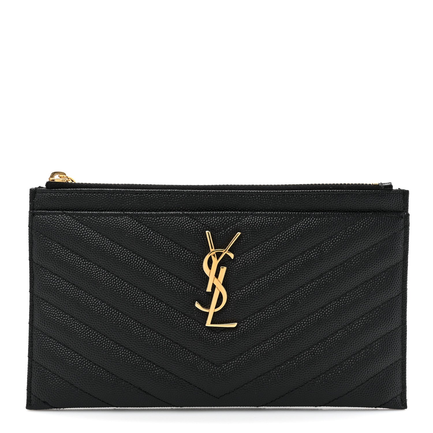 Saint Laurent Grain De Poudre Chevron Monogram Bill Pouch Black 1 of 11