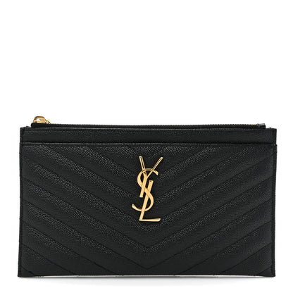 Saint Laurent Grain De Poudre Chevron Monogram Bill Pouch Black 1 of 11