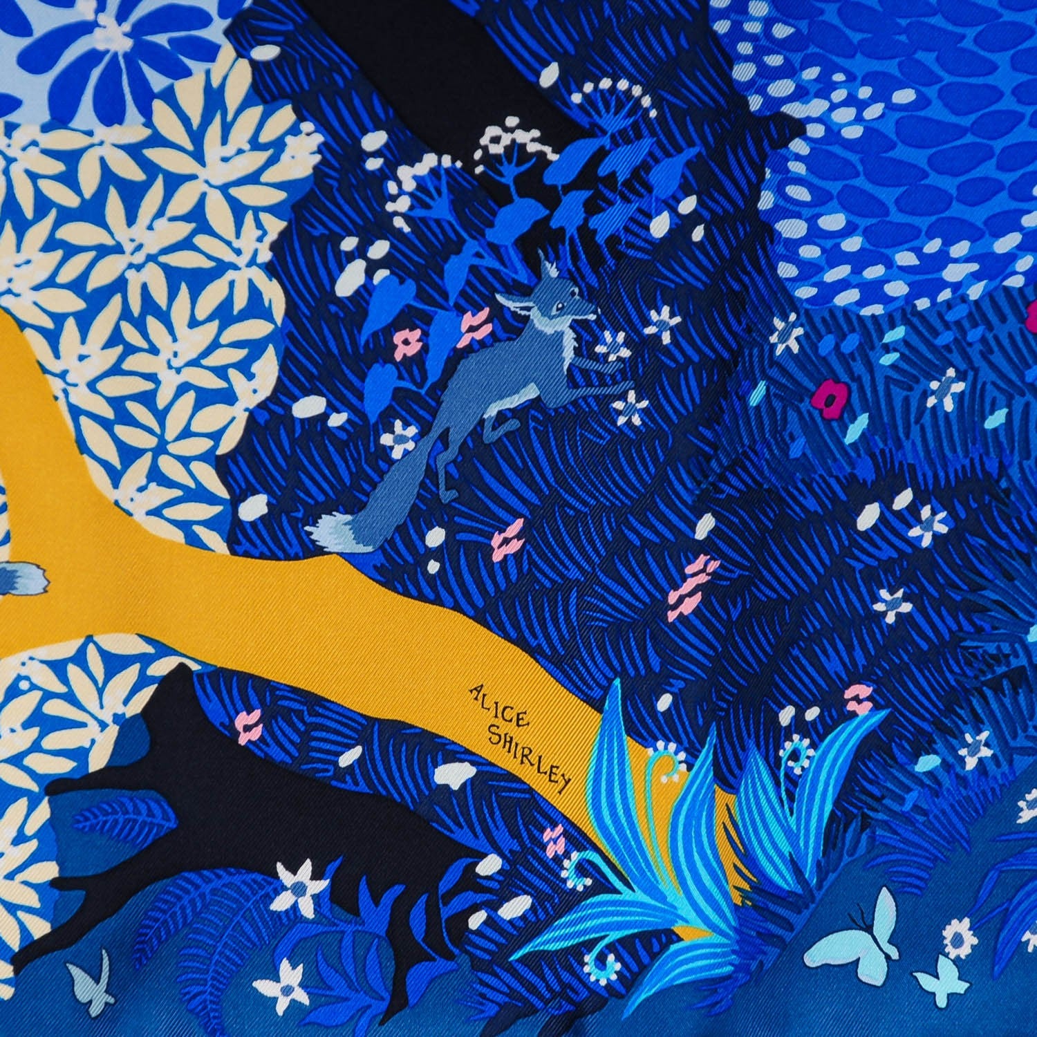 Hermes Silk Dans Un Jardin Anglais Scarf 90 Petrole Turquoise Cobalt 4 of 8