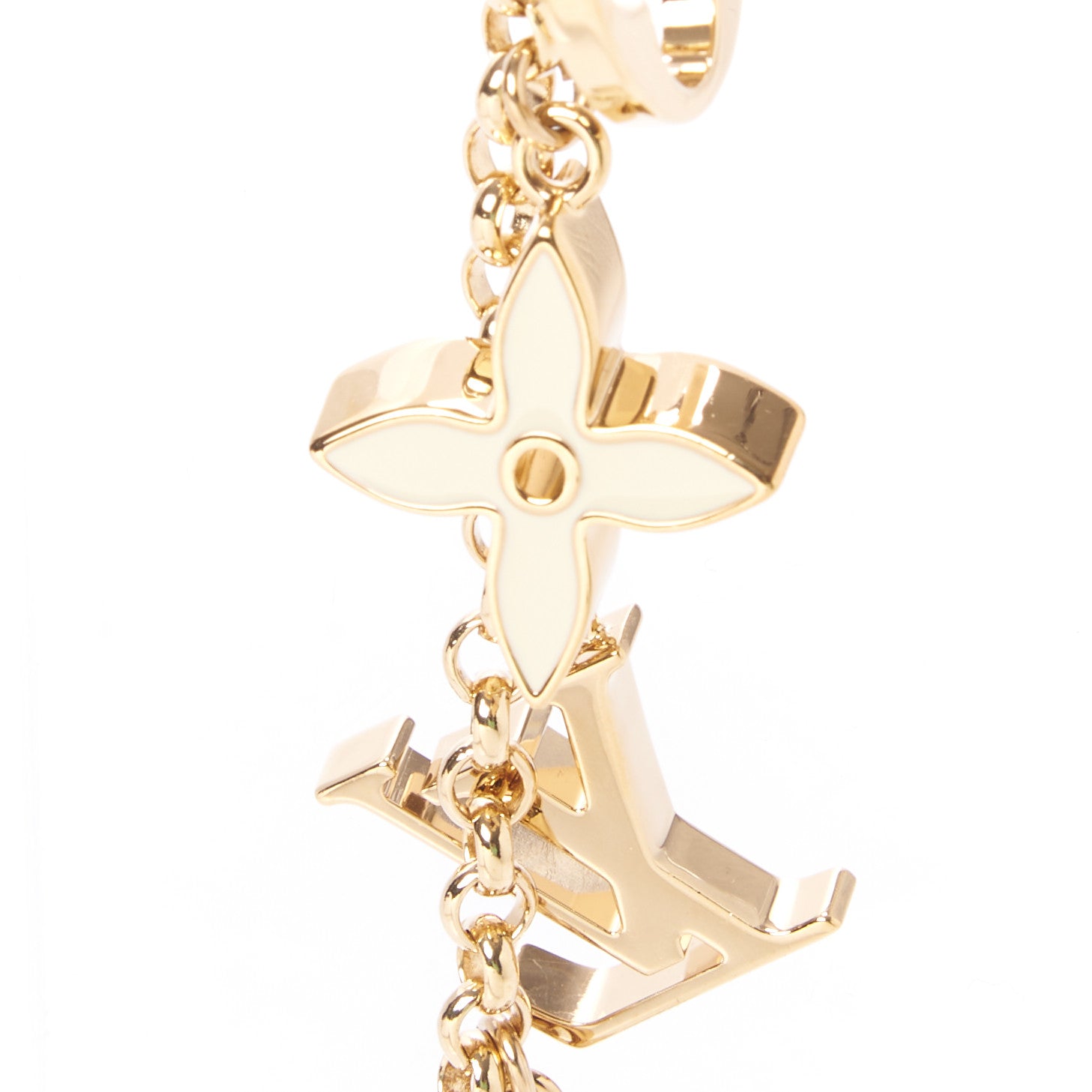 Louis Vuitton Brass Enamel Fleur De Monogram Bag Charm Chain Gold 4 of 5