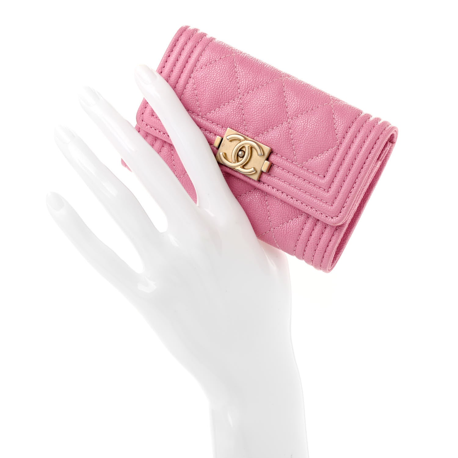Chanel Caviar Quilted Boy Flap Card Holder Wallet Light Pink 2 of 9