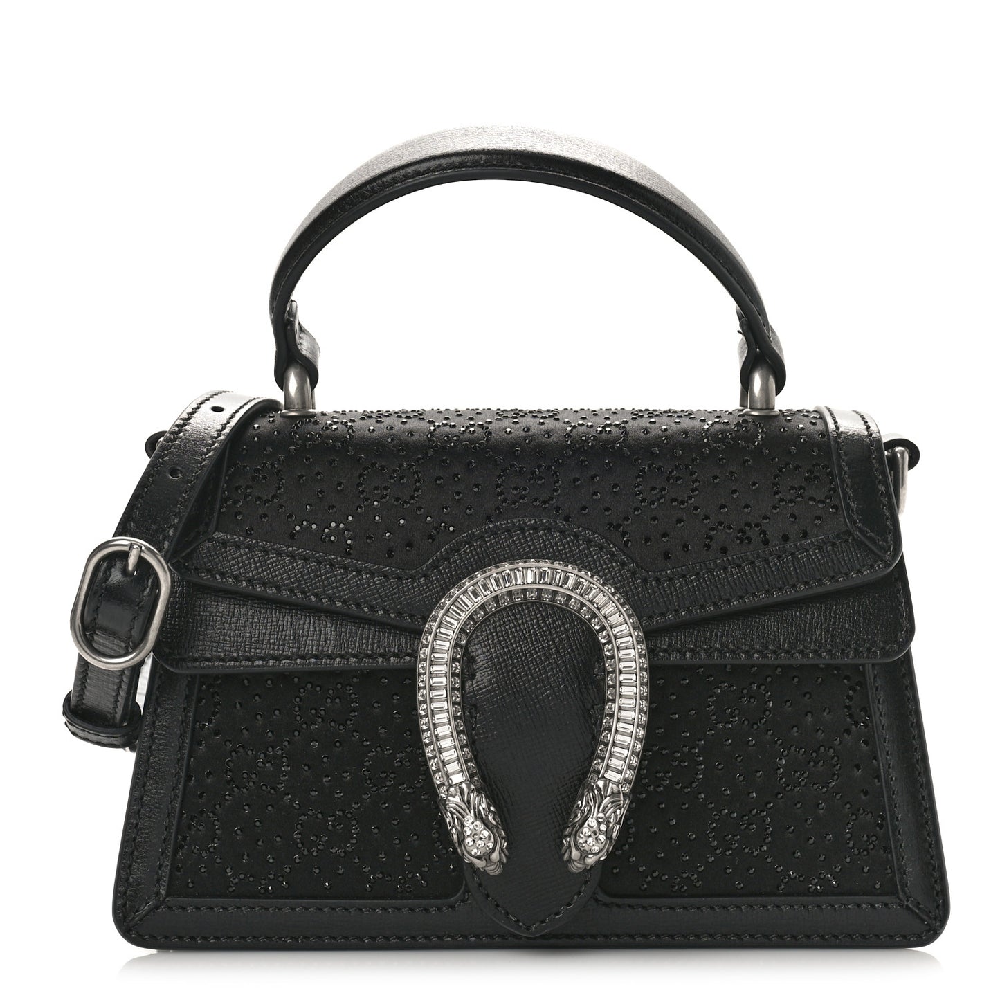 Satin Crystal GG Monogram Mini Dionysus Top Handle Bag Black
