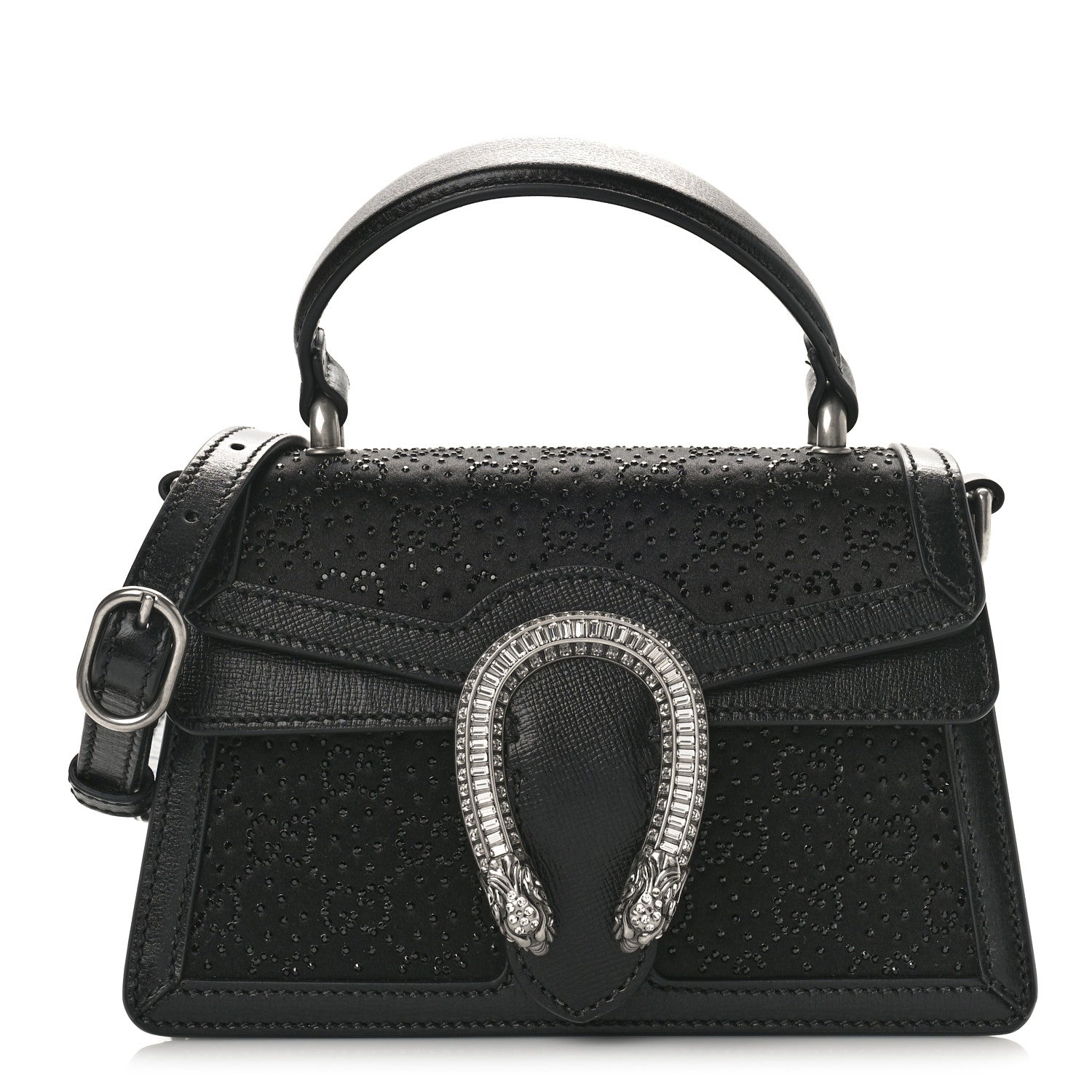 Gucci Satin Crystal GG Monogram Mini Dionysus Top Handle Bag Black 1 of 8