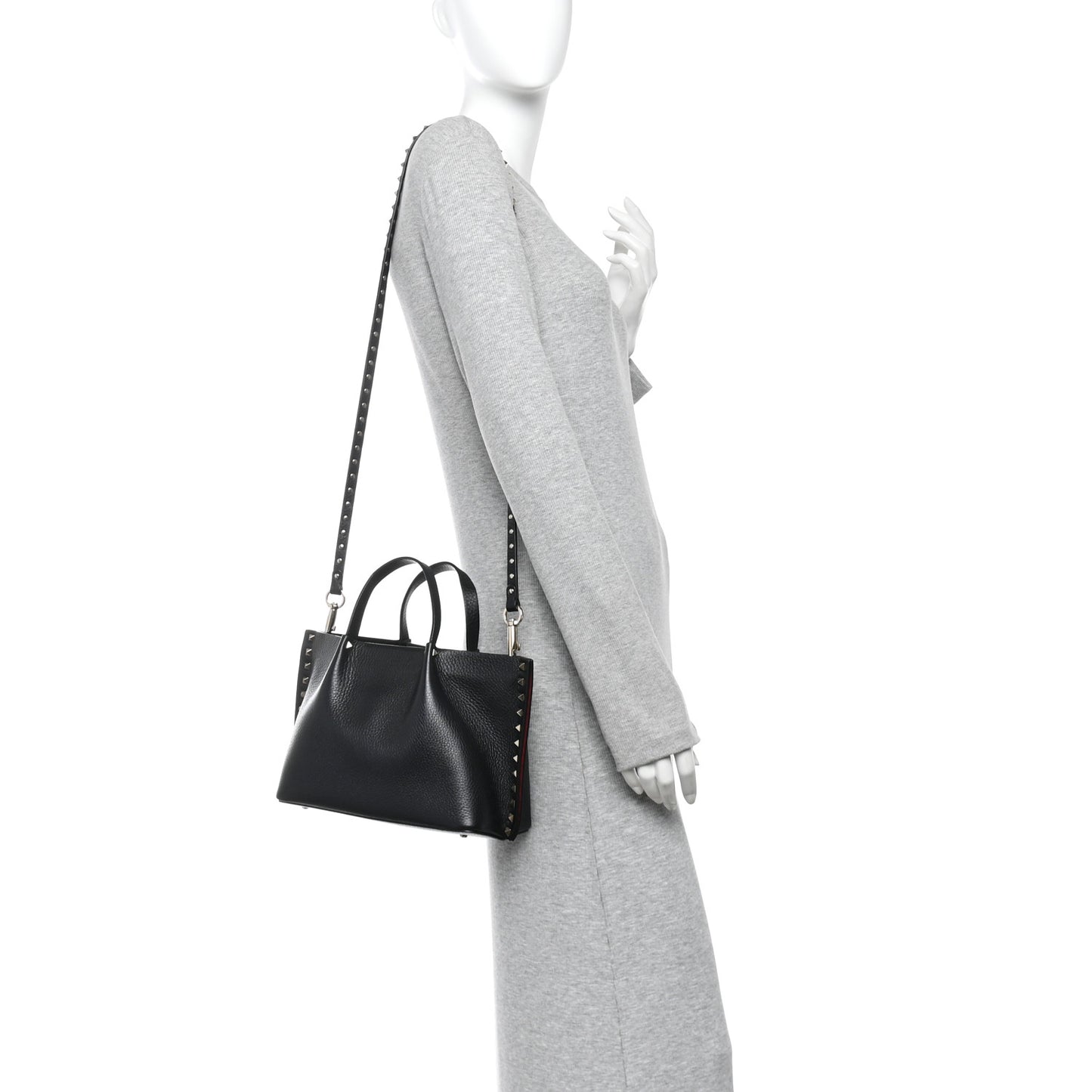 Pebbled Calfskin Small Rockstud Crossbody Tote Black