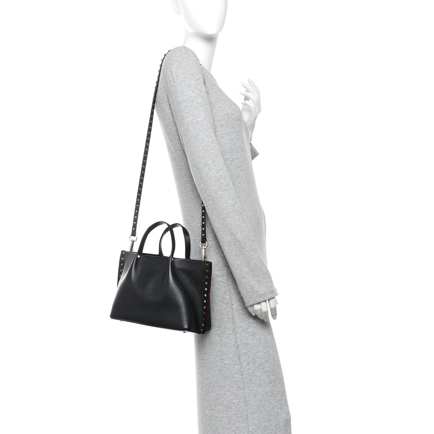 Valentino Garavani Pebbled Calfskin Small Rockstud Crossbody Tote Black 2 of 9