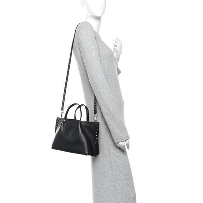 Valentino Garavani Pebbled Calfskin Small Rockstud Crossbody Tote Black 2 of 9