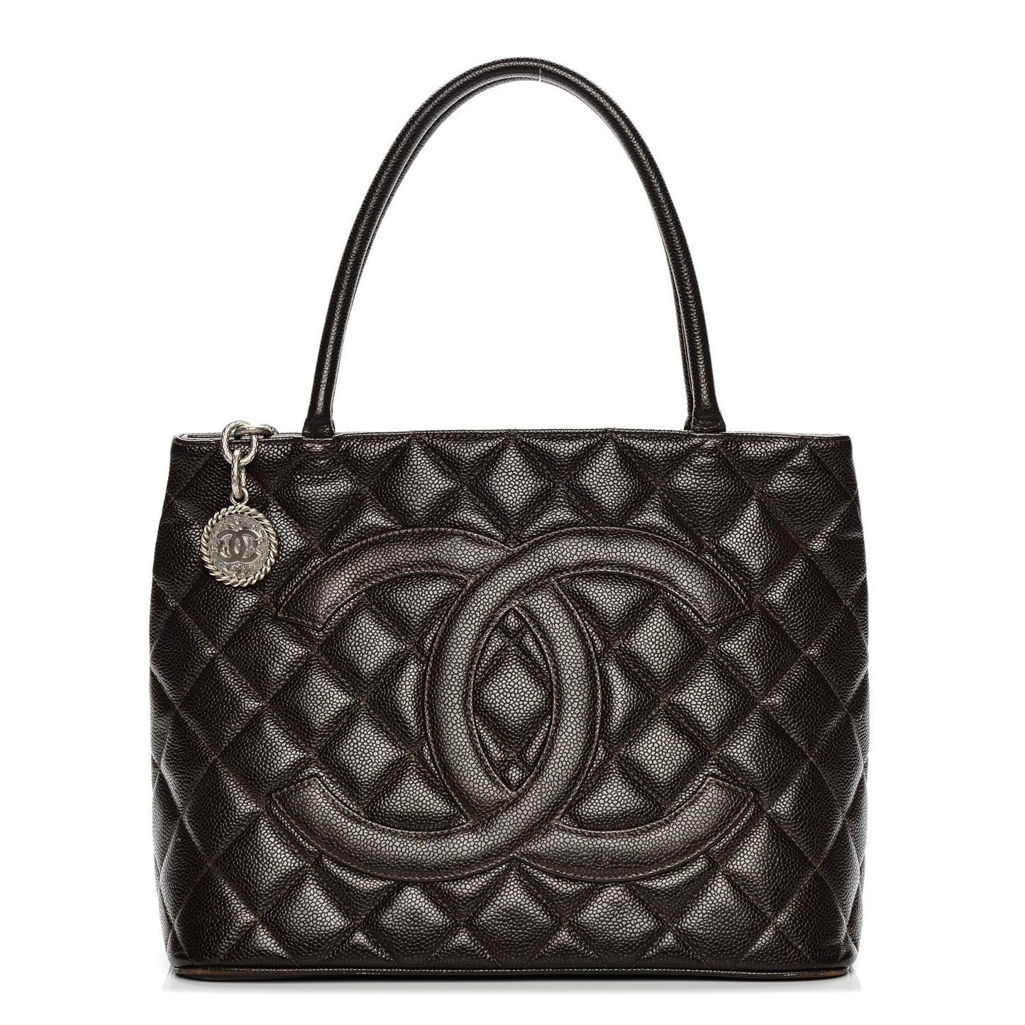 Caviar Quilted Medallion Tote Dark Brown