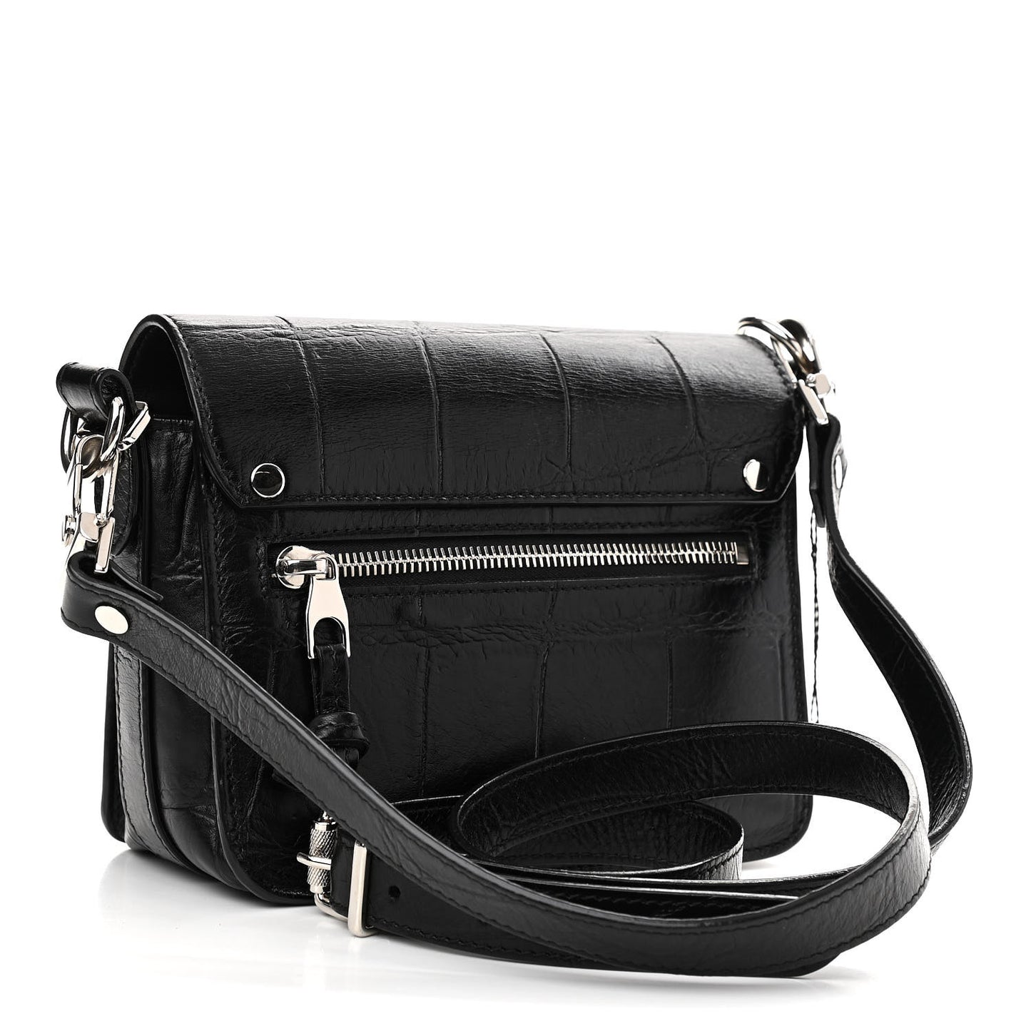 Calfskin Crocodile Embossed PS11 Tiny Shoulder Bag Black