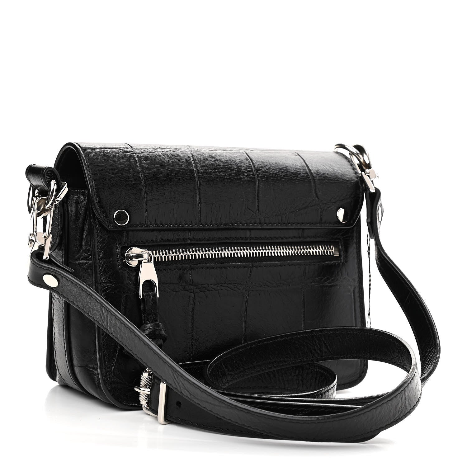Proenza Schouler Calfskin Crocodile Embossed PS11 Tiny Shoulder Bag Black 3 of 12