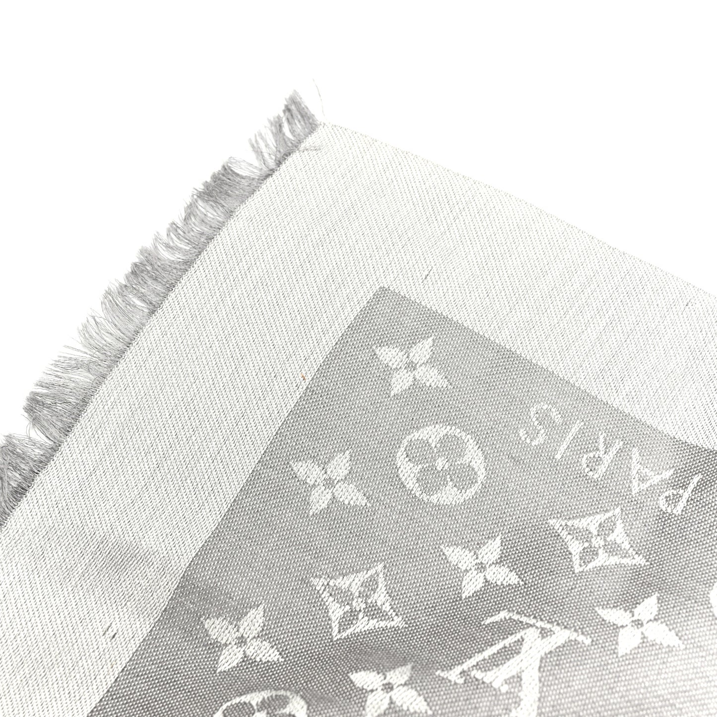 Wool Silk Monogram Denim Shawl Pearl Grey