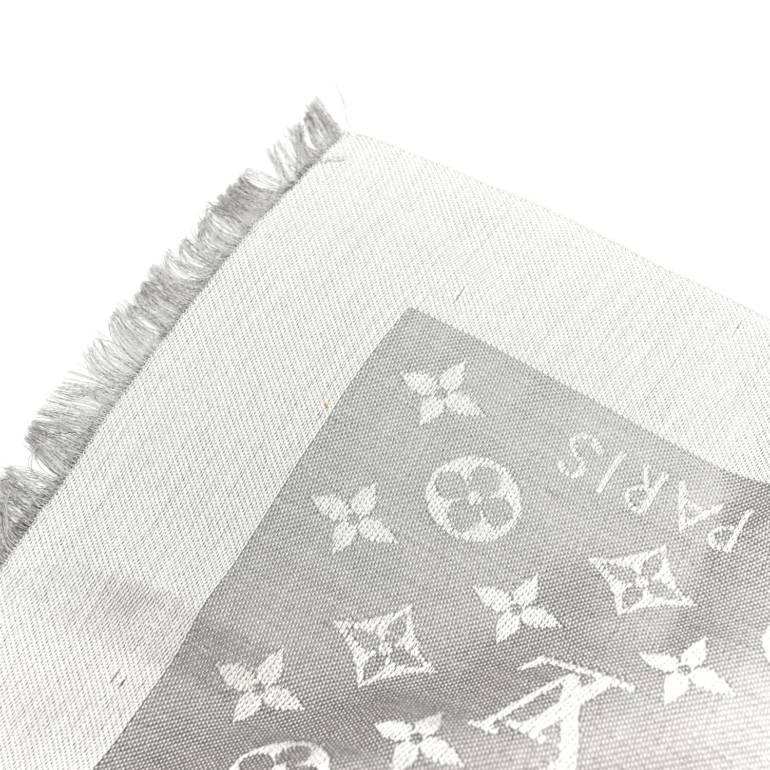 Louis Vuitton Wool Silk Monogram Denim Shawl Pearl Grey 4 of 5