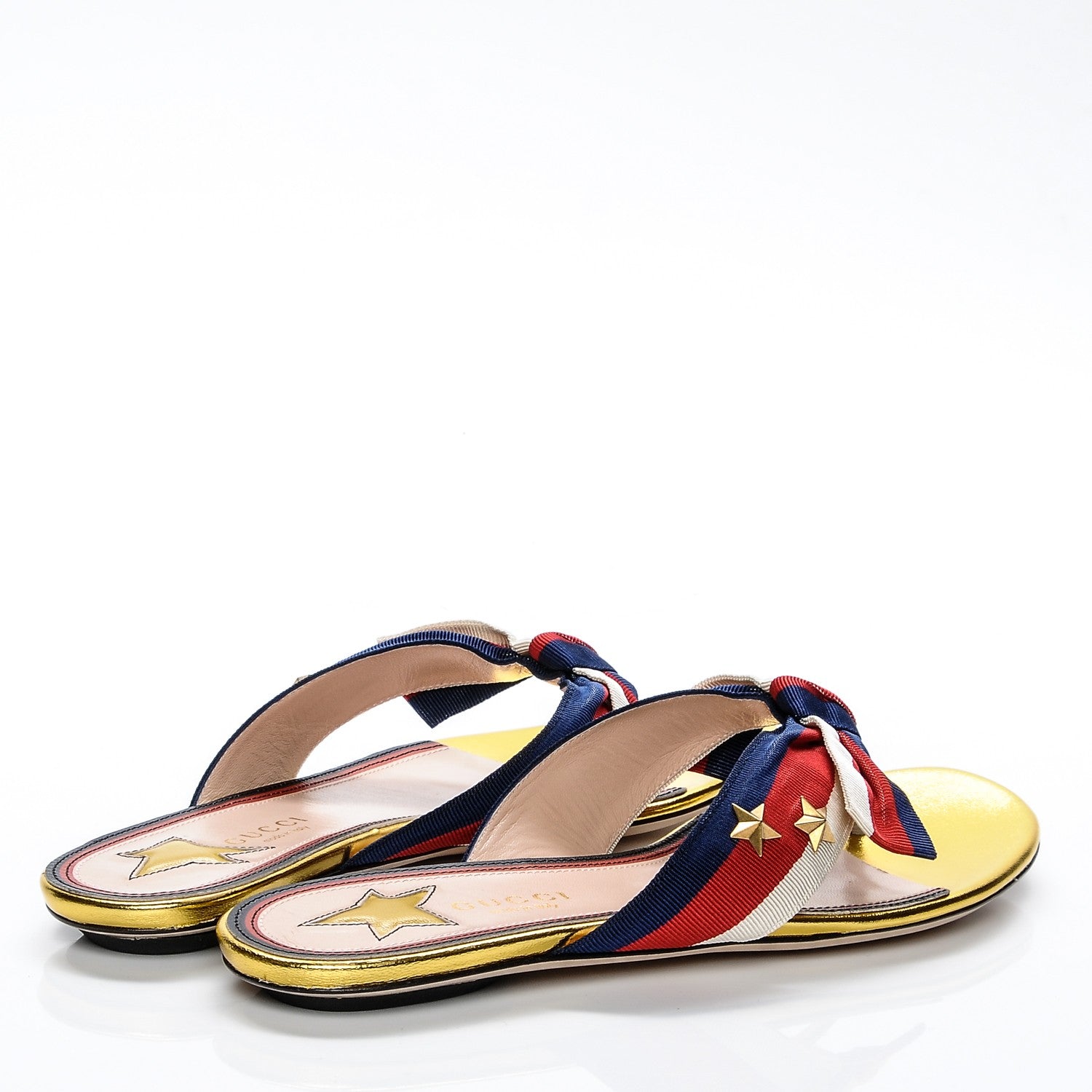 Gucci Grosgrain Web Thong Sandals 36.5 Navy Blue Hibiscus Red White 4 of 6