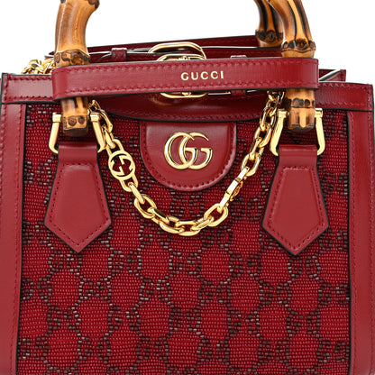 Gucci New Canvas Charisma Calfskin Crystal GG Monogram Mini Diana Tote Bag New Cherry Red 7 of 10