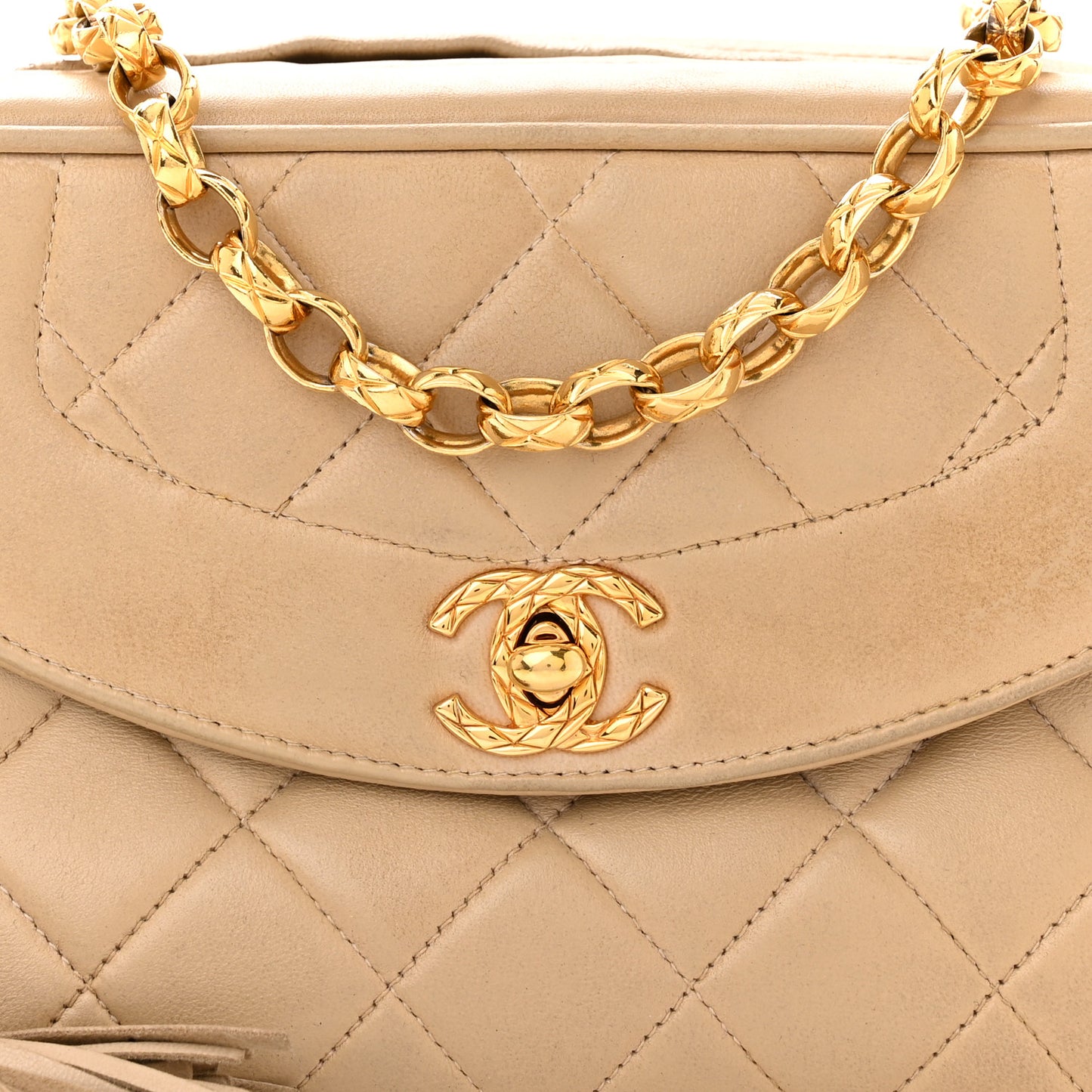 Lambskin Quilted Tassel Flap Camera Bag Light Beige