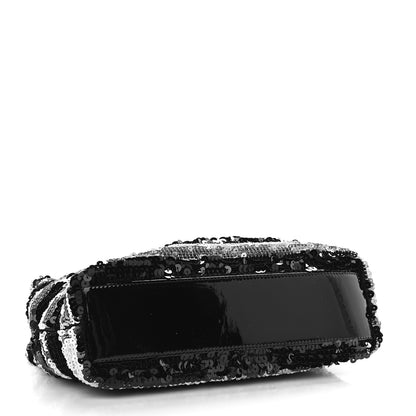 Chanel Sequin Striped Mademoiselle Tote Black Silver 4 of 9