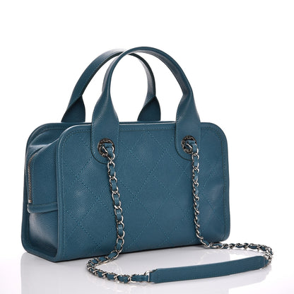 Chanel Caviar Quilted Small Deauville Bowling Bag Blue 4 of 8