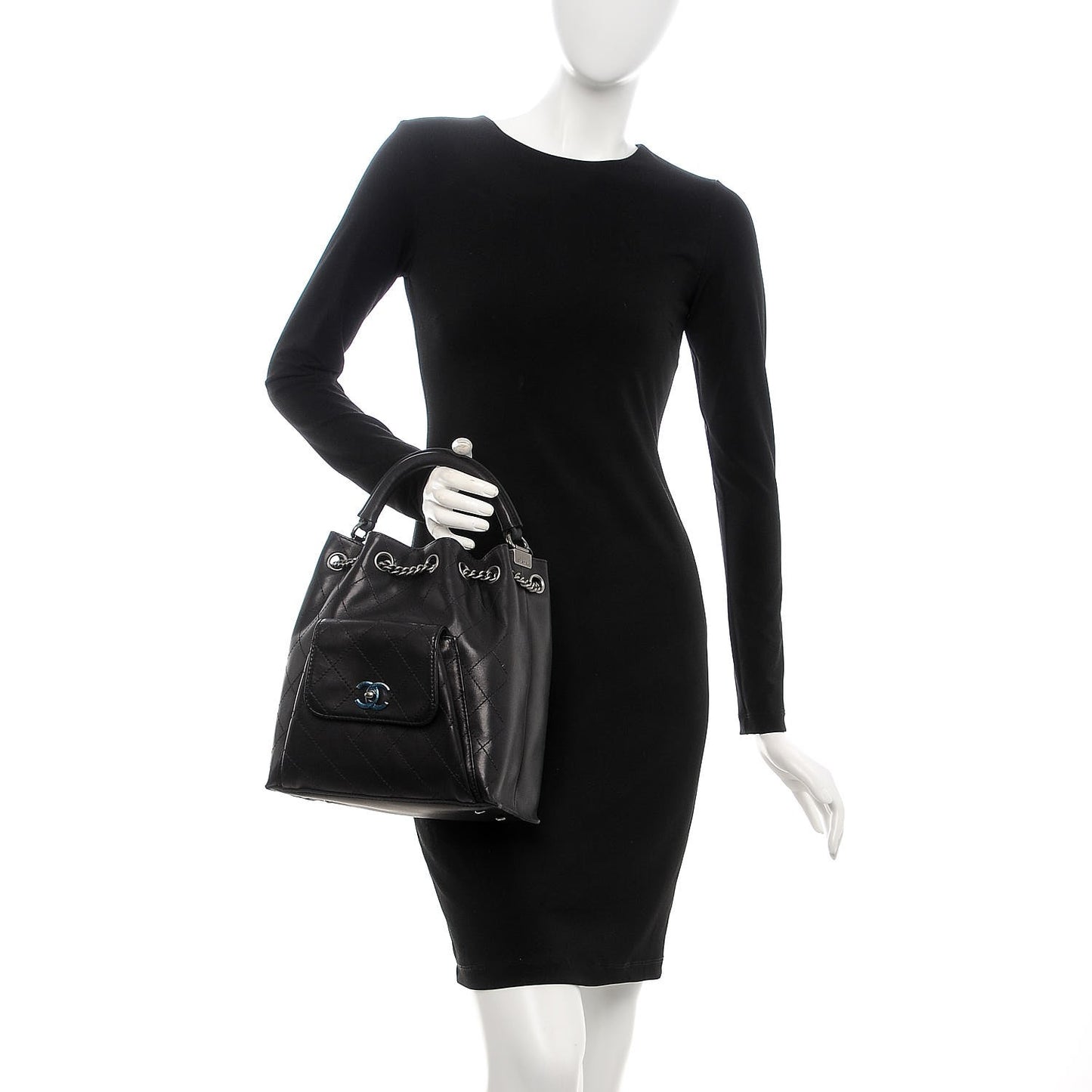 Calfskin Stitched Medium Urban Luxury Drawstring Backpack Black
