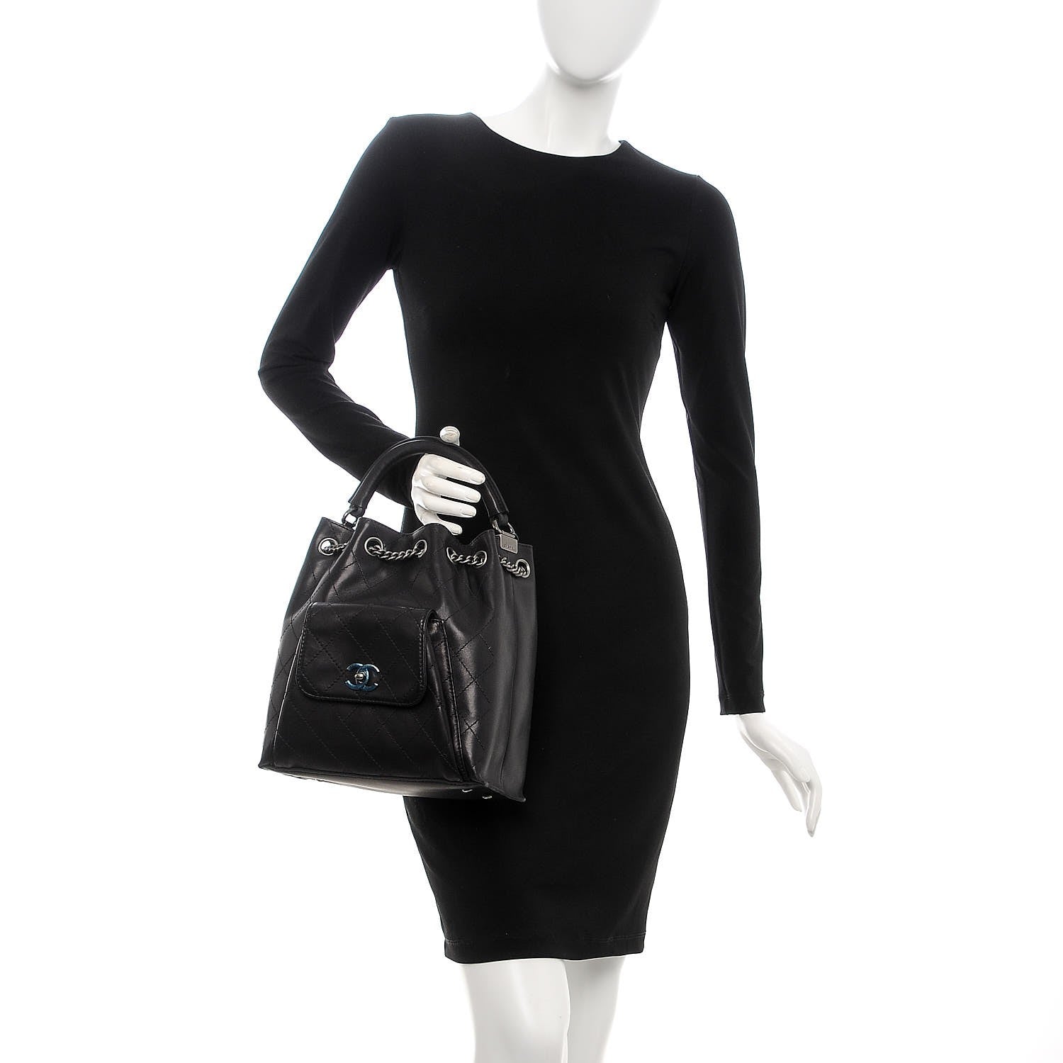 Chanel Calfskin Stitched Medium Urban Luxury Drawstring Backpack Black 2 of 9