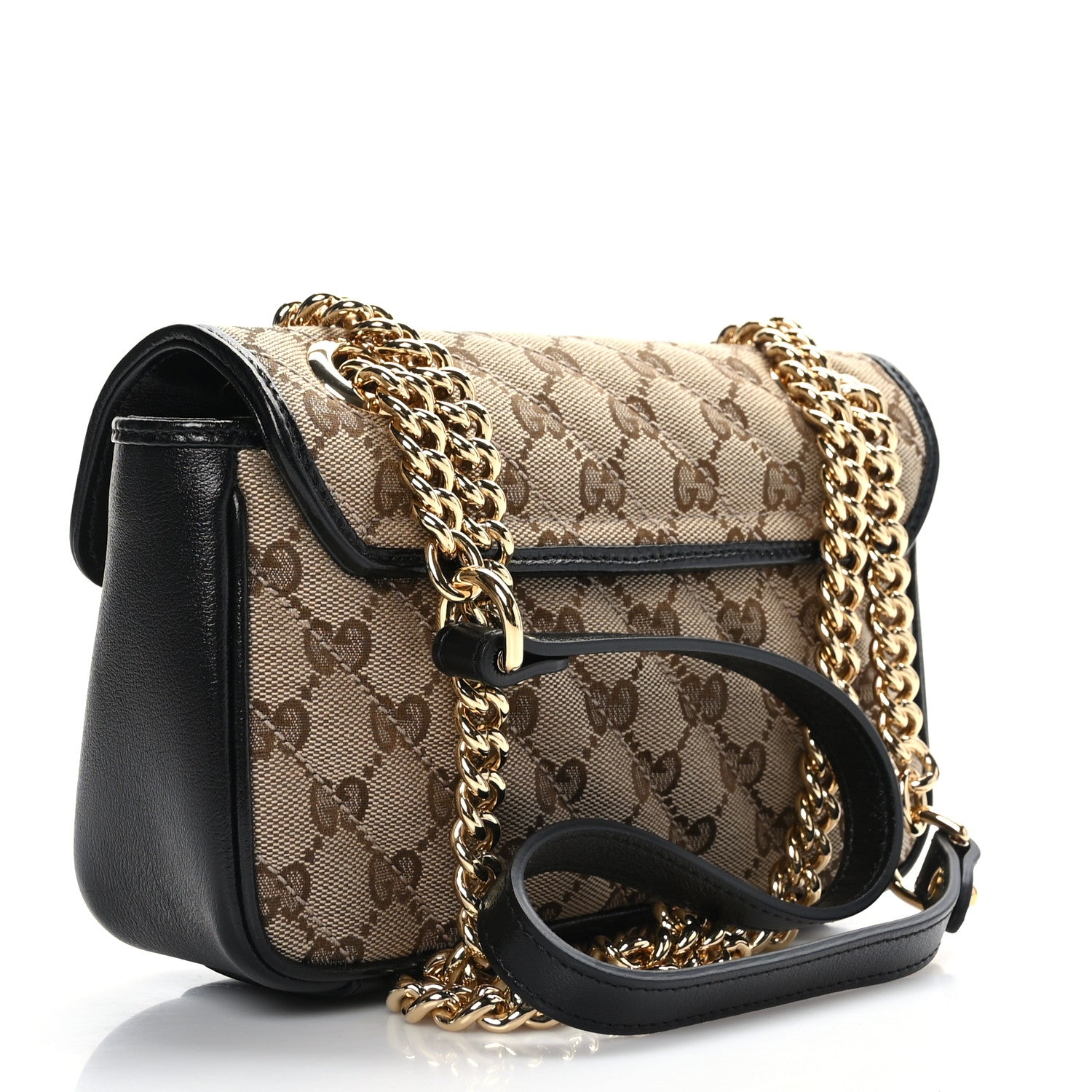 Gucci Monogram Matelasse Diagonal Mini GG Marmont Shoulder Bag Beige Black 3 of 10
