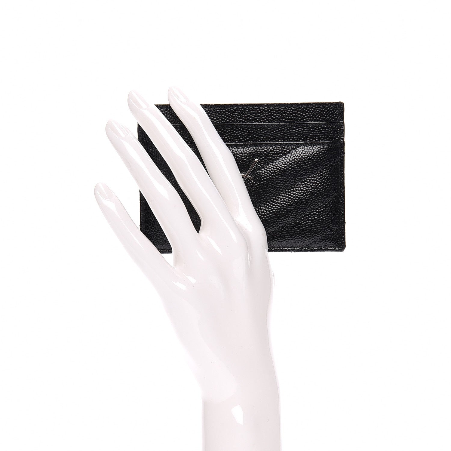 Saint Laurent Grain De Poudre Matelasse Chevron Monogram Credit Card Case Black 2 of 8