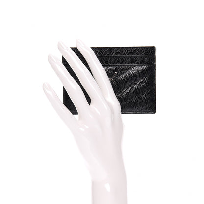 Saint Laurent Grain De Poudre Matelasse Chevron Monogram Credit Card Case Black 2 of 8