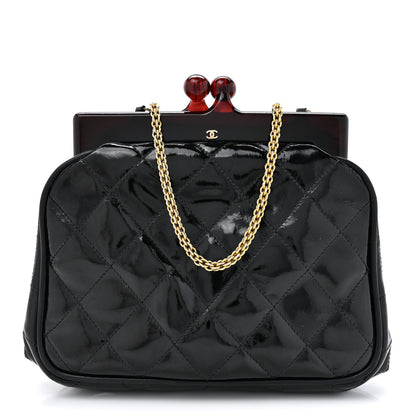 Chanel Patent Quilted Resin Frame Clutch Flap With Chain Black 1 of 14